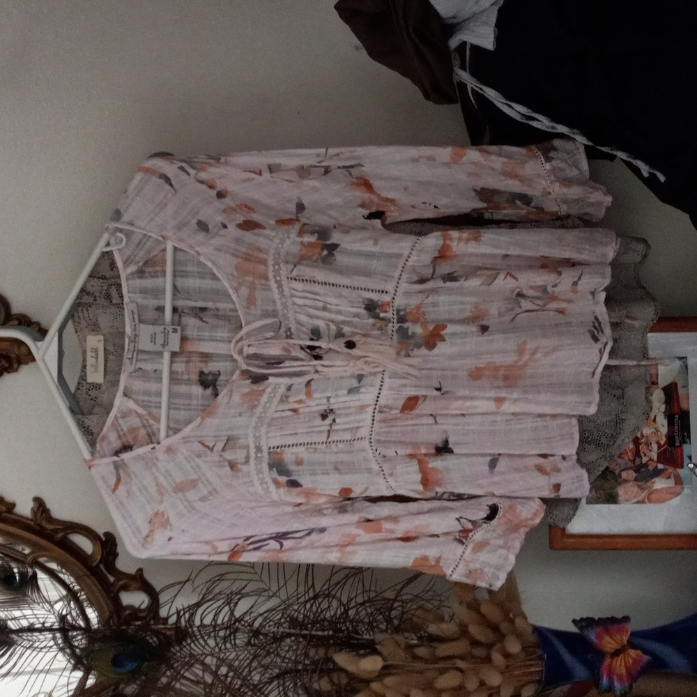 Free People Floral Peasant Blouse in Light Pink